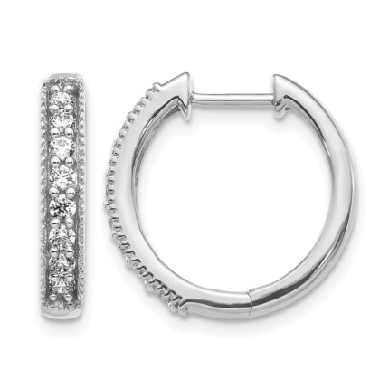 14k White Gold Diamond Milgrain Hinged Hoop Earrings