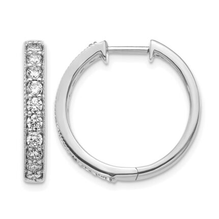 14k White Gold Diamond Milgrain Hinged Hoop Earrings