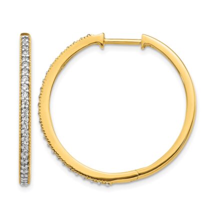 14k Yellow Gold Diamond Milgrain Hinged Hoop Earrings