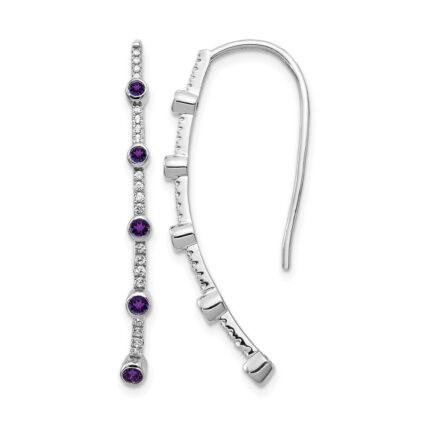 14k White Gold Diamond and Amethyst Earrings