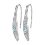 14k White Gold Diamond and Aquamarine Leaf Drop Wire Earrings - Image 2