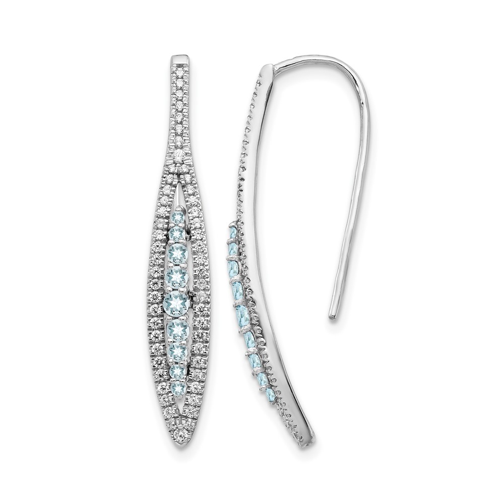 EM4316-AQ-050-WA.jpg 14k White Gold Diamond and Aquamarine Leaf Drop Wire Earrings - Image 1