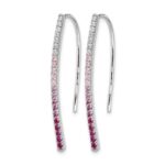 14k White Gold Ombre Pink Sapphire and Diamond Drop Wire Earrings - Image 2