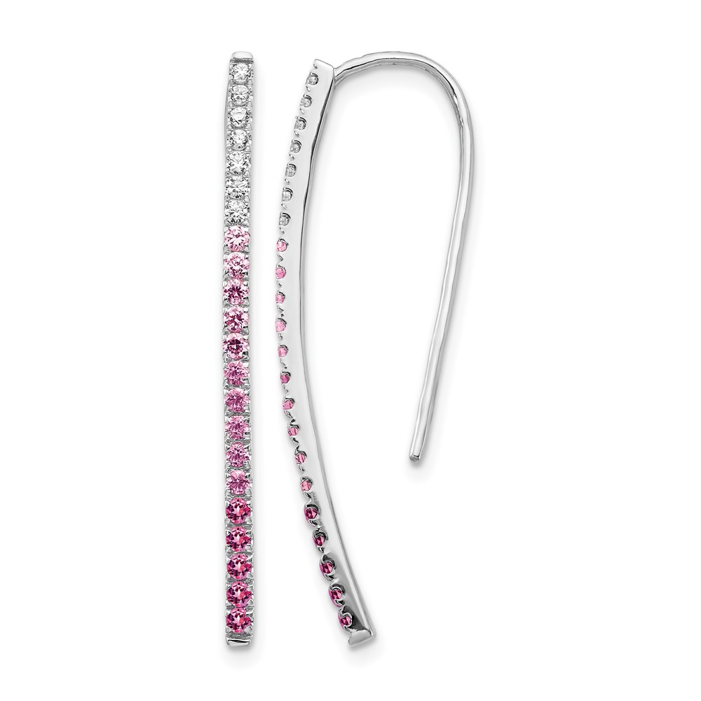 EM4317-PS-016-WA.jpg 14k White Gold Ombre Pink Sapphire and Diamond Drop Wire Earrings - Image 1