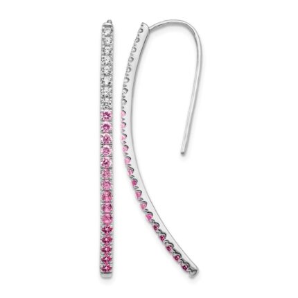14k White Gold Ombre Pink Sapphire and Diamond Drop Wire Earrings