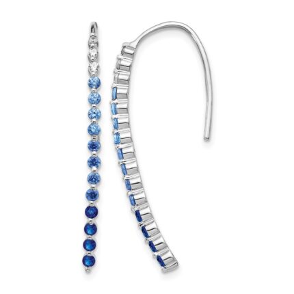 14k White Gold Ombre Sapphire and Diamond Drop Wire Earrings