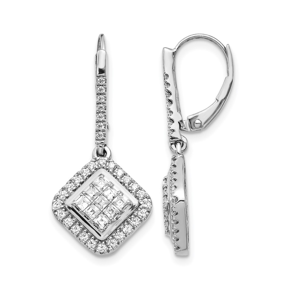 EM4369-100-WA.jpg 14k White Gold 1 carat Diamond Square Cluster Leverback Earrings - Image 1