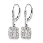 14k White Gold 1 carat Diamond Square Cluster Leverback Earrings - Image 2