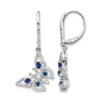 14k White Gold Diamond/Sapphire Butterfly Leverback Earrings