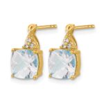 10k Checkerboard Aquamarine and Diamond Earrings - Image 2