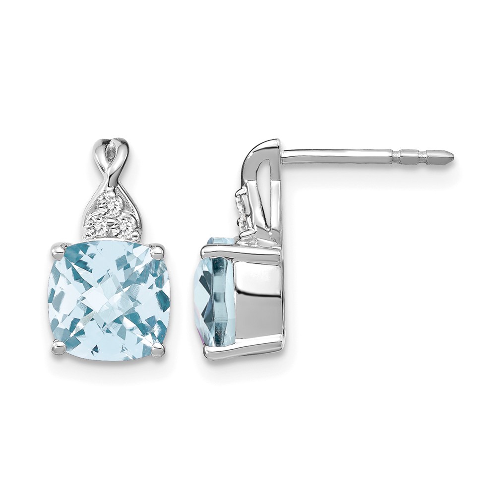 EM4393-AQ-006-WA.jpg 14k White Gold 7mm Cushion Checkerboard March/Aquamarine and Diamond Post Earrings - Image 1