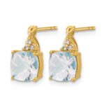 14k 7mm Cushion Checkerboard March/Aquamarine and Diamond Post Earrings - Image 2