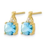 14k 7mm Cushion Checkerboard December/Blue Topaz and Diamond Post Earrings - Image 2