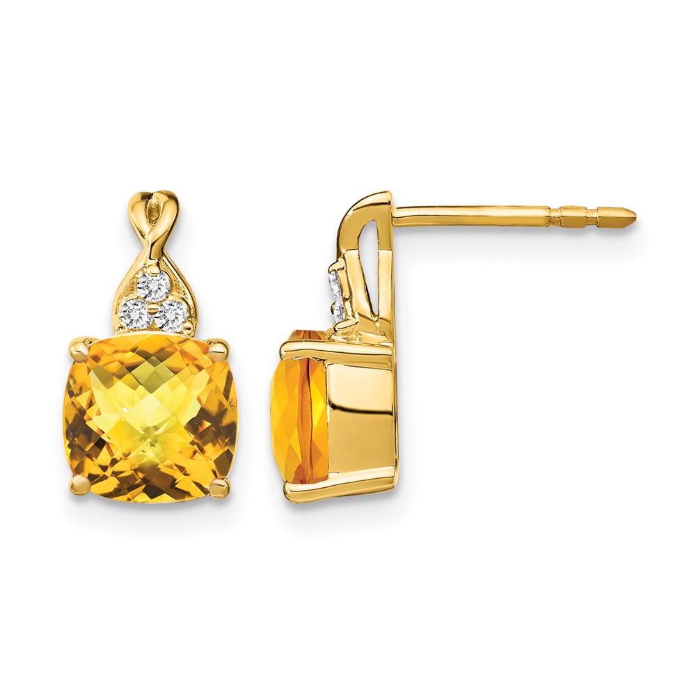 EM4393-CI-006-1YA.jpg 10k Checkerboard Citrine and Diamond Earrings - Image 1