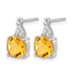 14k White Gold 7mm Cushion Checkerboard November/Citrine and Diamond Post Earrings - Image 2