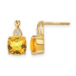 14k 7mm Cushion Checkerboard November/Citrine and Diamond Post Earrings