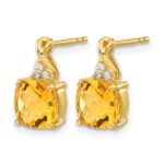 14k 7mm Cushion Checkerboard November/Citrine and Diamond Post Earrings - Image 2