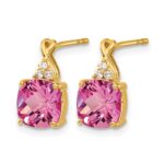 14k 7mm Cushion Checkerboard October/Lab Created Pink Sapphire and Diamond Post Earrings - Image 2