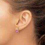 14k 7mm Cushion Checkerboard October/Lab Created Pink Sapphire and Diamond Post Earrings - Image 3