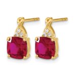 10k Checkerboard Created Ruby and Diamond Earrings - Image 2