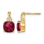 14k 7mm Cushion Checkerboard July/Lab Created Ruby and Diamond Post Earrings