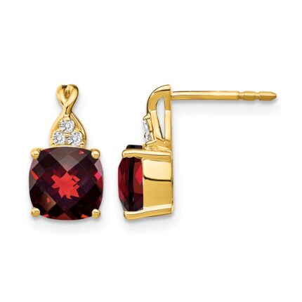 10k Checkerboard Garnet and Diamond Earrings