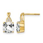 14k 7mm Cushion Checkerboard April/White Topaz and Diamond Post Earrings