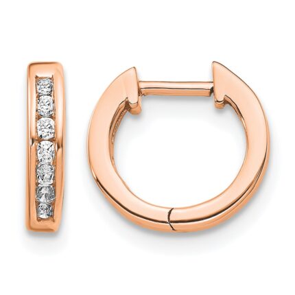 10k Rose Gold Polished Diamond Hinged Hoop Earrings