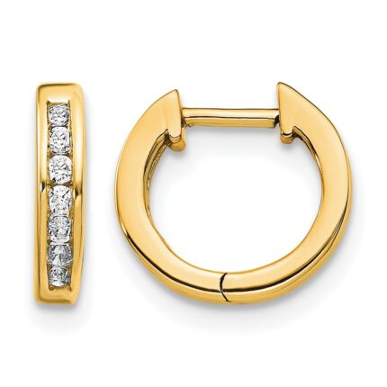 14k Gold Polished Diamond Hinged Hoop Earrings