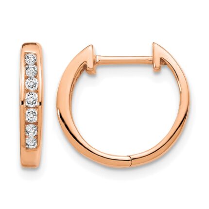 14k Rose Gold Polished Diamond Hinged Hoop Earrings