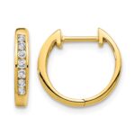 14k Gold Polished Diamond Hinged Hoop Earrings
