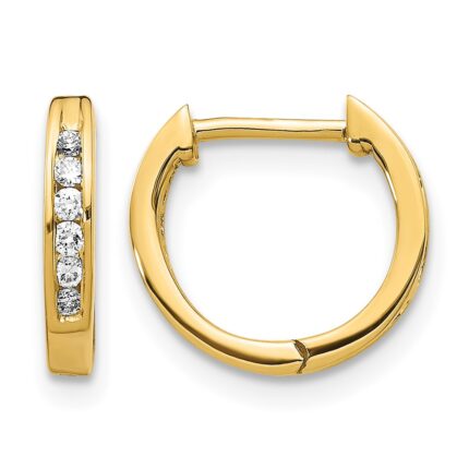 14k Gold Polished Diamond Hinged Hoop Earrings