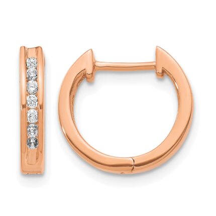 14k Rose Gold Diamond Hinged Hoop Earrings