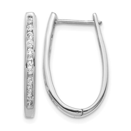 10k White Gold Diamond Oval Hinged Hoop Earrings