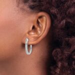 14k White Gold Diamond Oval Hinged Hoop Earrings - Image 3