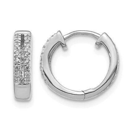14k White Gold Diamond Hinged Round Hoop Earrings