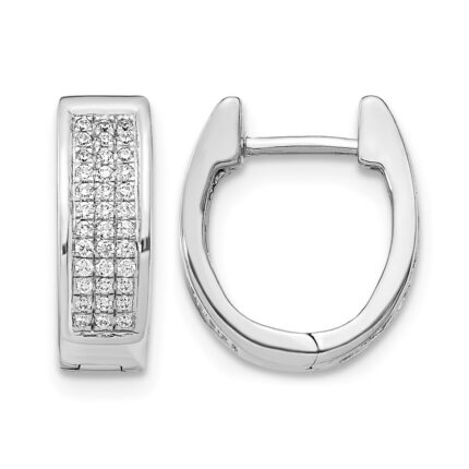 14k White Gold Diamond Small Hinged Oval Hoop Earrings