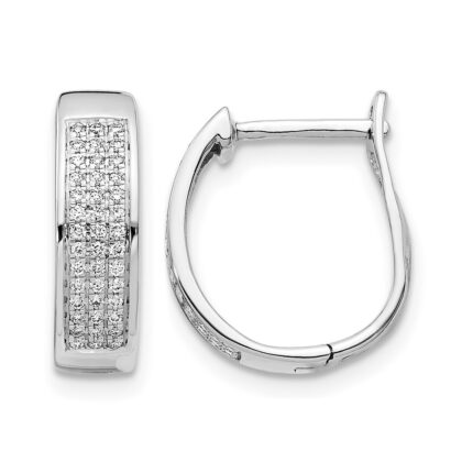 14k White Gold Diamond Hinged Oval Hoop Earrings