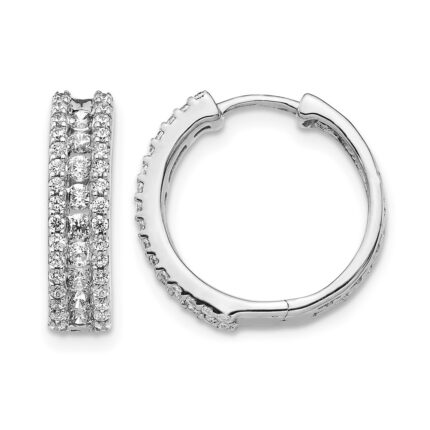 14k White Gold Diamond Hinged Hoop Earrings