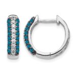 14k White Gold White and Blue Diamond Hinged Hoop Earrings