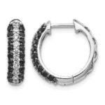 14k White Gold White and Black Diamond Hinged Hoop Earrings