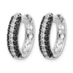 14k White Gold White and Black Diamond Hinged Hoop Earrings - Image 2