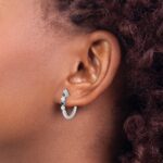 14k White Gold Blue/White Diamond Hinged Hoop Earrings - Image 3