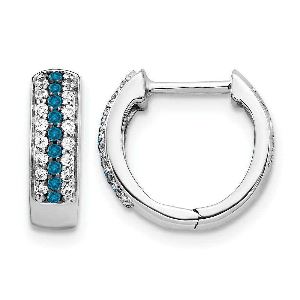 EM5406-BD-033-WA.jpg 14k White Gold Blue and White Diamond Hinged Hoop Earrings - Image 1