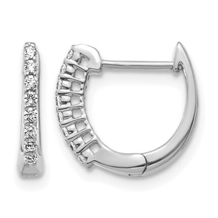 14k White Gold Polished Diamond Hinged Hoop Earrings