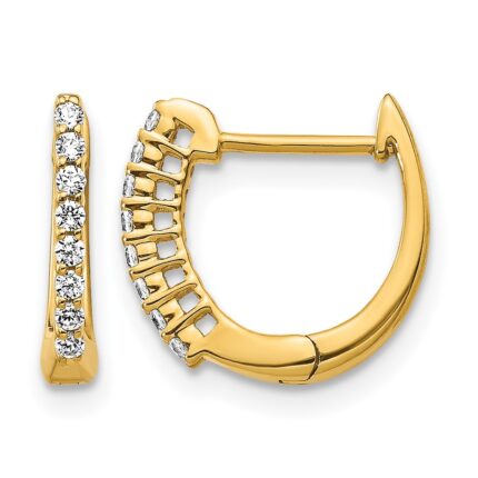 14k Gold Polished Diamond Hinged Hoop Earrings