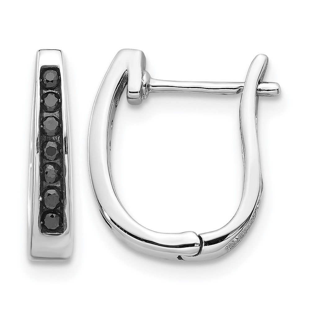 EM5415-BK-016-WA.jpg 14k White Gold Black Diamond 3mm Hinged Hoop Earrings - Image 1