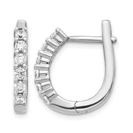 14k White Gold Diamond Hinged Hoop Earrings