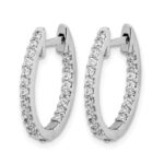 10k White Gold In/Out Diamond Hinged Hoop Earrings - Image 2