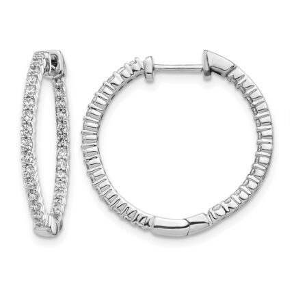 14k White Gold Polished Diamond In/Out Hinged Hoop Earrings